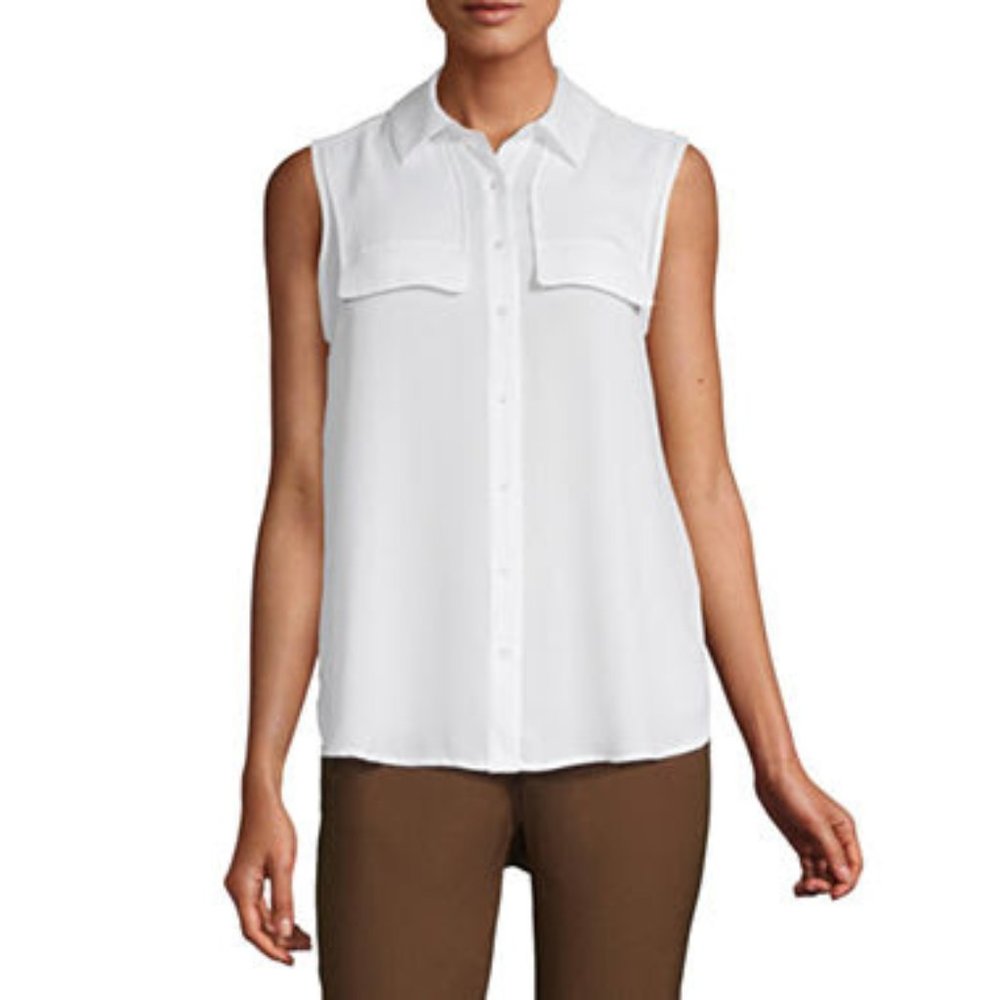 Worthington Womens Sleeveless Regular Fit Button Down Shirt